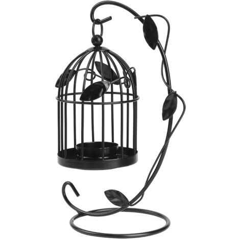 Innovative Iron Leaves Hollow out Cage Candle Holder Hanging Candlestick Household DecorationBlack