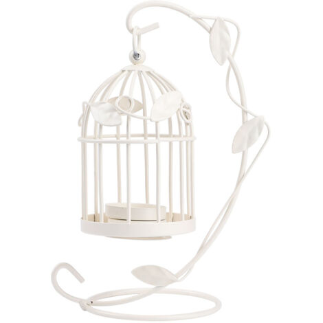 Innovative Iron Leaves Hollow out Cage Candle Holder Hanging Candlestick Household DecorationWhite