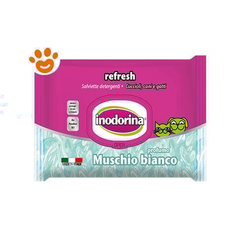 Dog/Cat Refresh Muschio Bianco - Inodorina Dog/Cat Refresh Muschio Bianco - Confezione da 40 Salviette