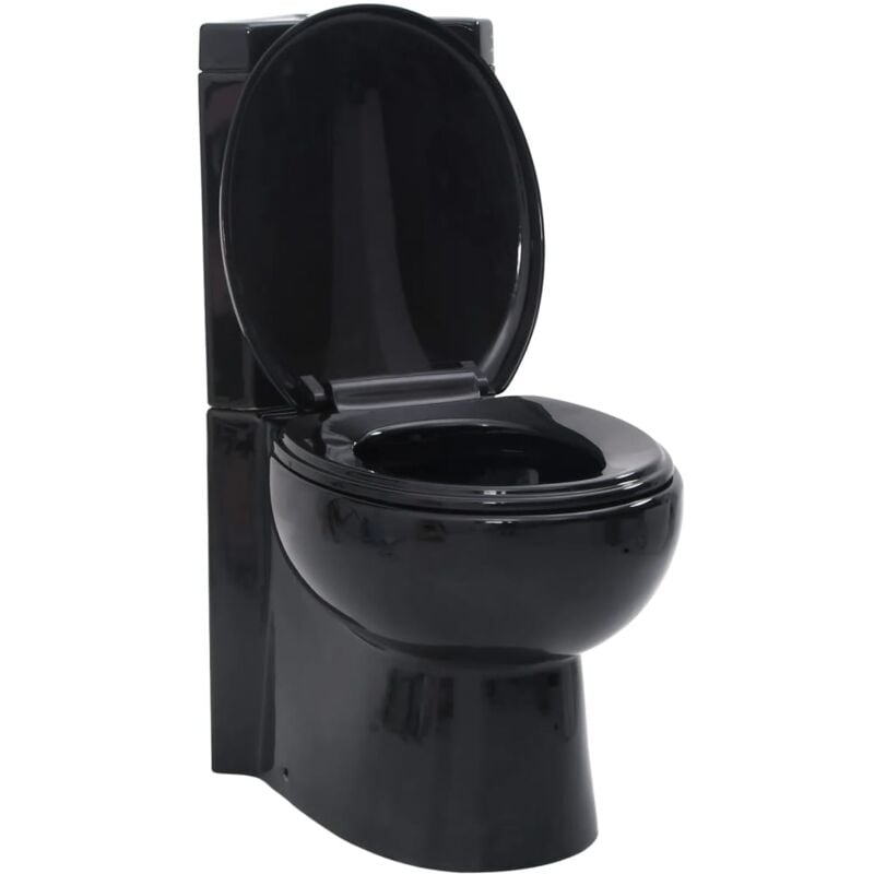 

vidaXL Inodoro WC de Cerámica de Esquina Negro - Negro