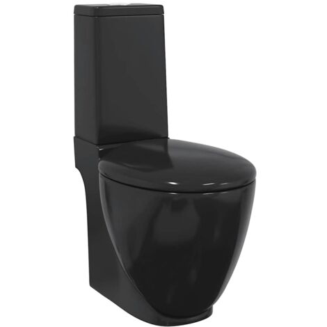 Inodoro de cerámica con cisterna negro vidaXL