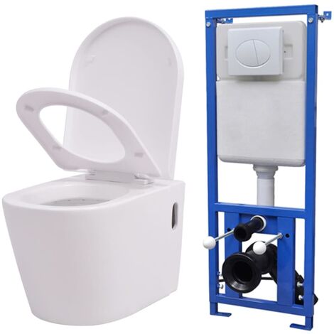 Inodoro de Pared con Cisterna Oculta de Cerámica Váter WC Blanco/Negro