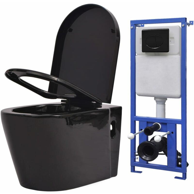 

Happyshopping - Inodoro de pared con cisterna oculta ceramica negro