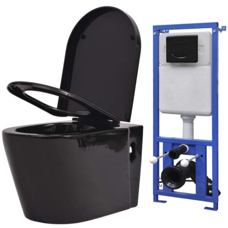 Inodoro de pared con cisterna oculta cerámica negro vidaXL