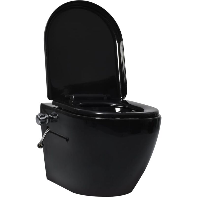 

Inodoro de pared sin bordes con función de bidé cerámica negro - Negro - Vidaxl