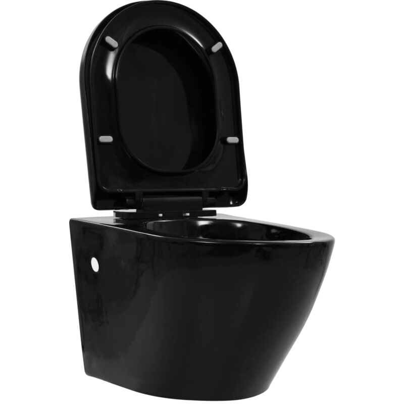 

Inodoro de pared sin bordes de cerámica negro - Negro - Vidaxl