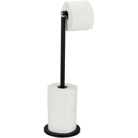 Inodoro de pie 2 en 1 con portarrollos y espacio para hasta 4 rollos, acero barnizado, dimensiones 21 x 55 x 17 cm, lacado en negro