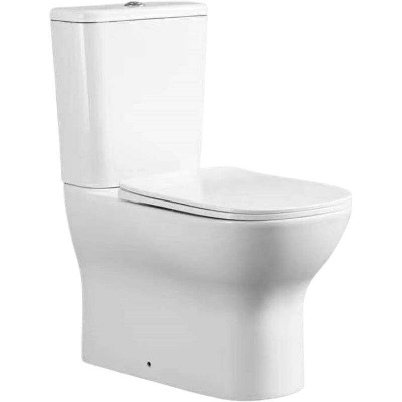 

Inodoro completo compacto Rimless Classic Jhuno Blanco, incluye: Tapa con asiento amortiguado, cisterna con descarga ECO y taza compacta adosada a la