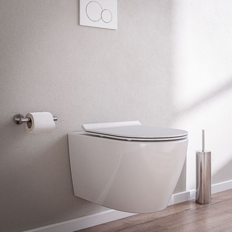 

Inodoro suspendido de fondo hondo sin reborde NANO protección - tapa Softclose - WC B-8030R blanco:Súper plano
