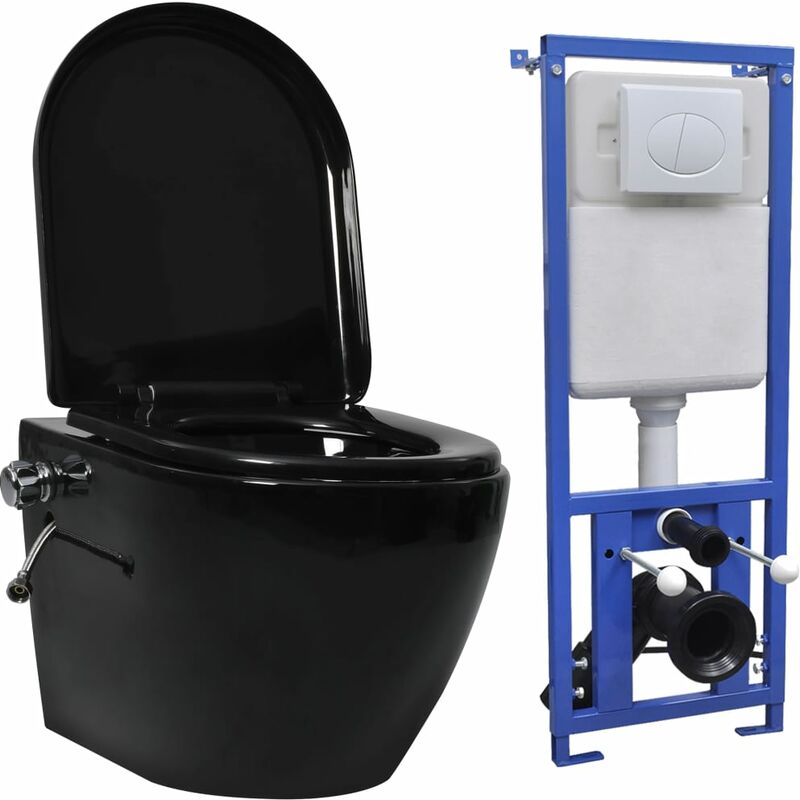 

Inodoro WC de pared sin bordes cisterna oculta ceramica negro