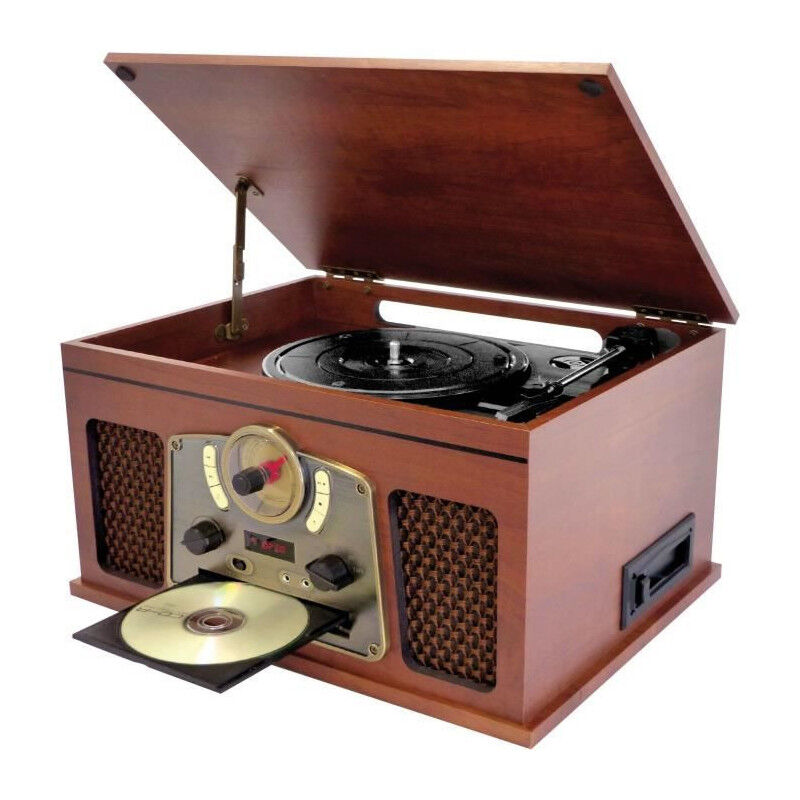 INOVALLEY Cha&icirc;ne hifi r&eacute;tro multifonction bluetooth finition bois