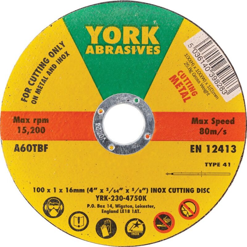 100 x 1 x 16MM A60 t-bf Inox Thin Reinforced Flat Cutting Discs - you get 5 - York