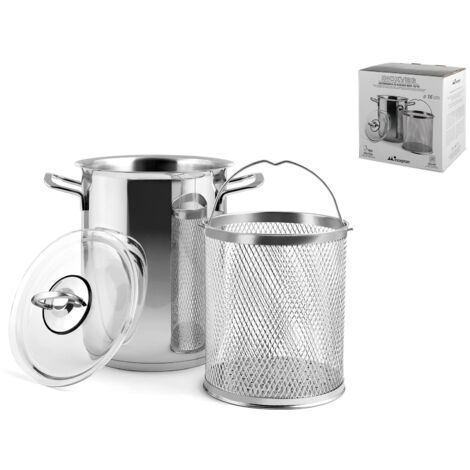 INOXPRAN Pentola per Asparagi Dotata di Cestello, Ideale per la Cottura di Verdure, Pasta Perfetta per Tutti i Piani, Resistnte e Versatile, Acciaio Inossidabile, 16 cm