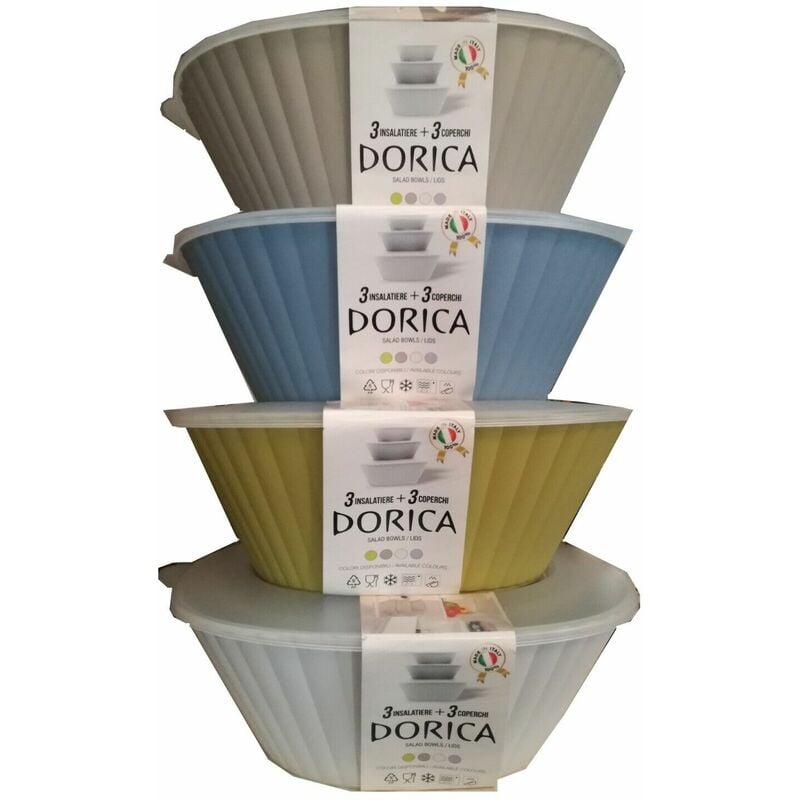 Image of Dorica - Insalatiera tris di ciotole x insalata con coperchio contenitore 4 colori colore: verde