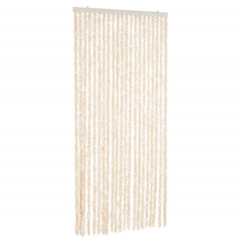 Fly Curtain Beige And White 90x200 Cm Chenille Vidaxl
