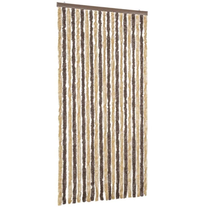 Fly Curtain Dark Brown And Beige 90x200 Cm Chenille Vidaxl