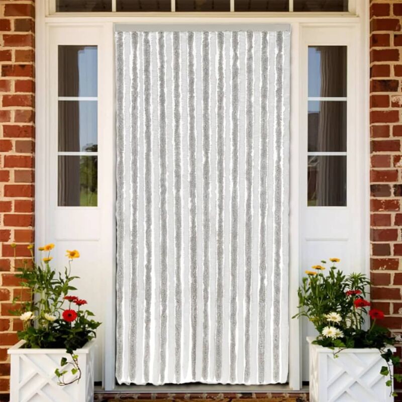 Fly Curtain Light Grey And White 100x230 Cm Chenille Vidaxl