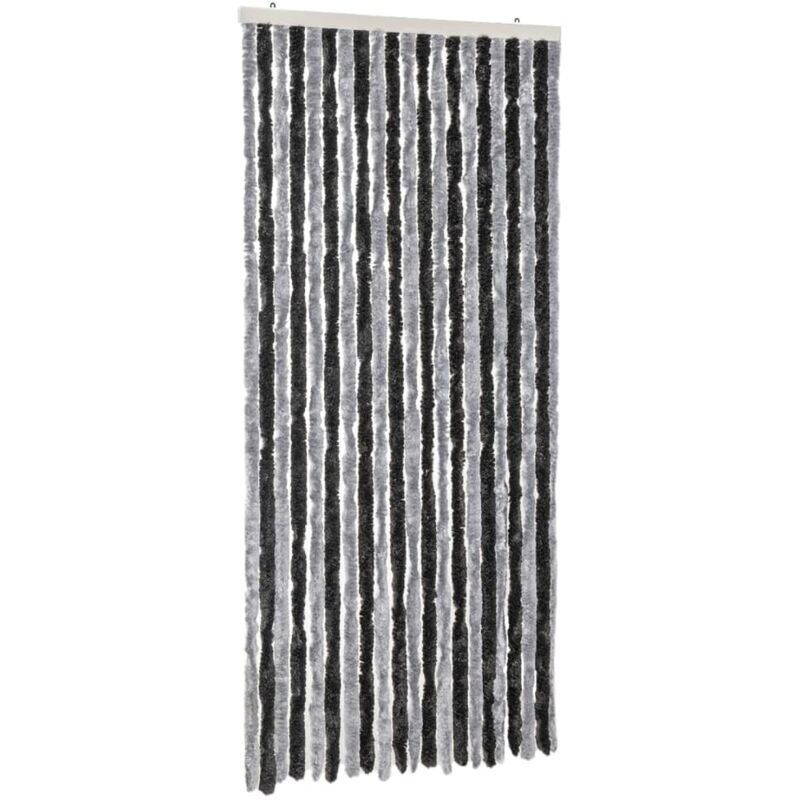 Fly Curtain Grey And Black 90x200 Cm Chenille Vidaxl