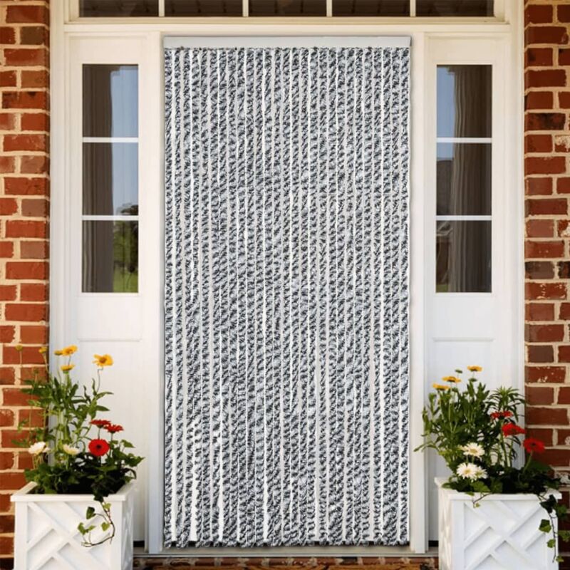 Fly Curtain Grey And Black And White 118x220 Cm Chenille Vidaxl