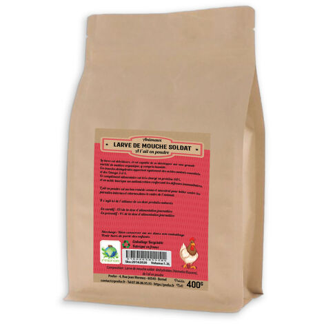 Insectes séchés à picorer pour volailles larves de mouche soldat à l'ail kraft 1,3L - Prefor