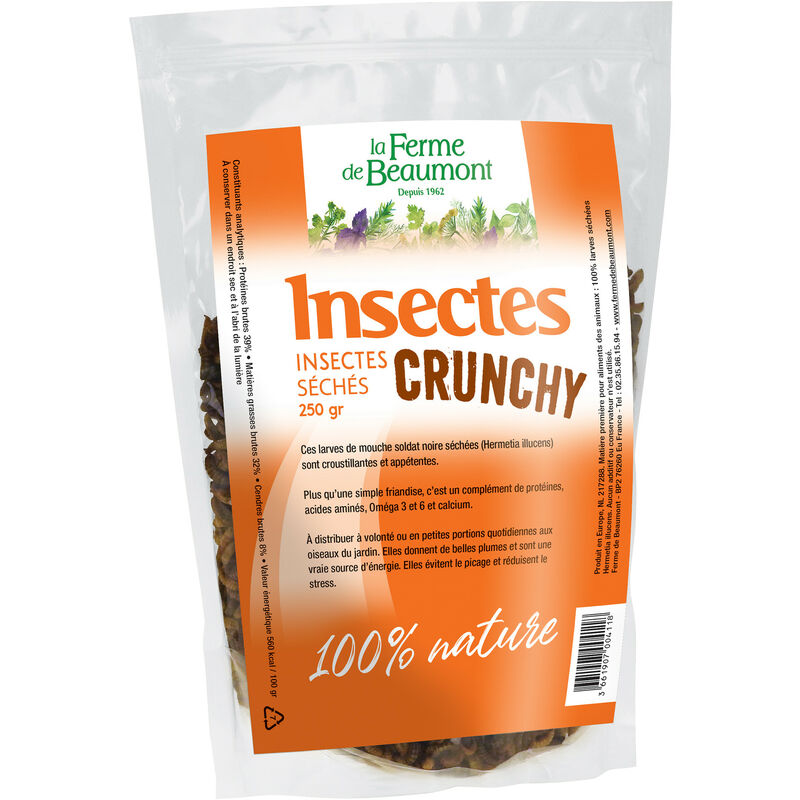 Ferme De Beaumont - Insectes séchés Crunchy poules et oiseaux 250 gr