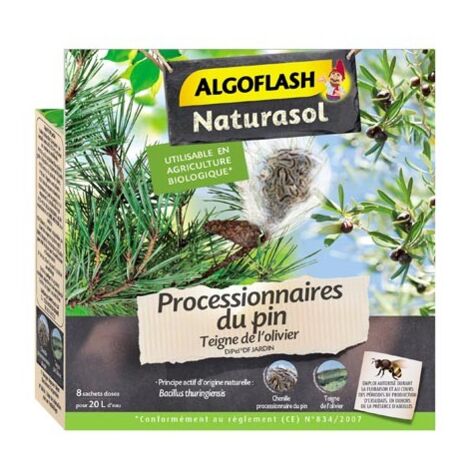 Insecticide biologique contre processionnaires du pin et teigne de l'olivier – 8 sachets doses – Pulvérisateur à lance pour traitement optimal – Algoflash