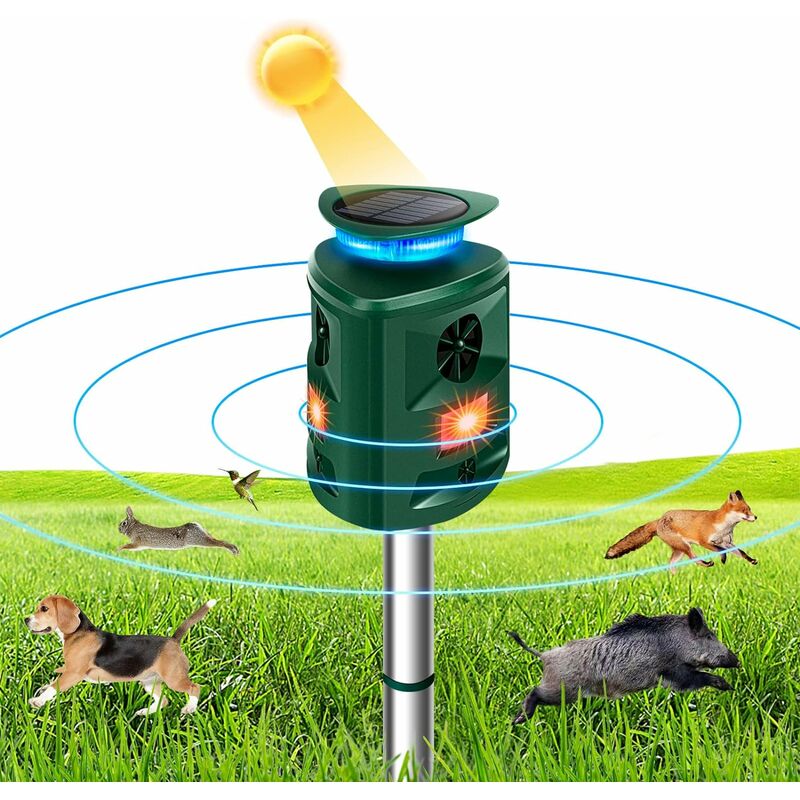 Insectifuge pour chats, insectifuge solaire ultrasonique pour animaux de plein air, insectifuge actif étanche pour chats avec pieux au sol, capteur