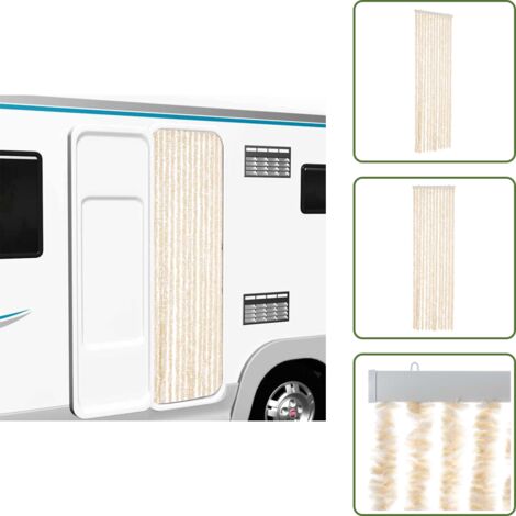 Insectos - vidaXL Cortina antimoscas chenilla beige y blanco 56x200 cm - Privacidad