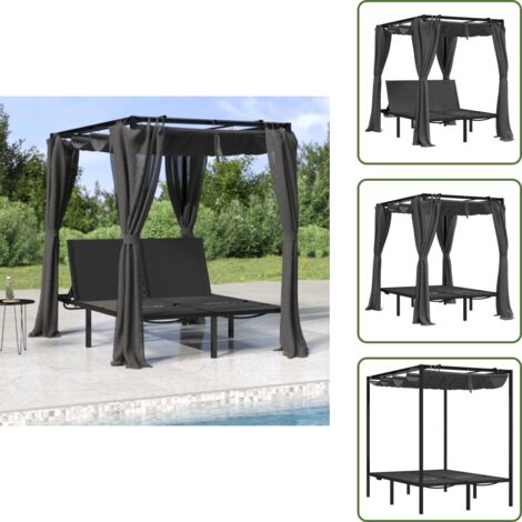 Insectos - vidaXL Tumbona doble con cortinas laterales y toldo gris antracita - Acero