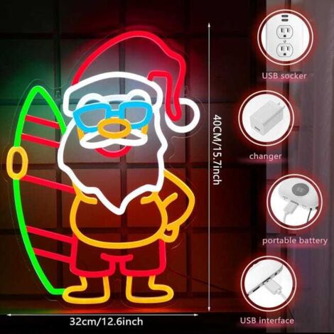 Insegna al neon a LED di Babbo Natale per le feste, decorazione murale per soggiorno e camera da letto (15,7 x 12,5 pollici)