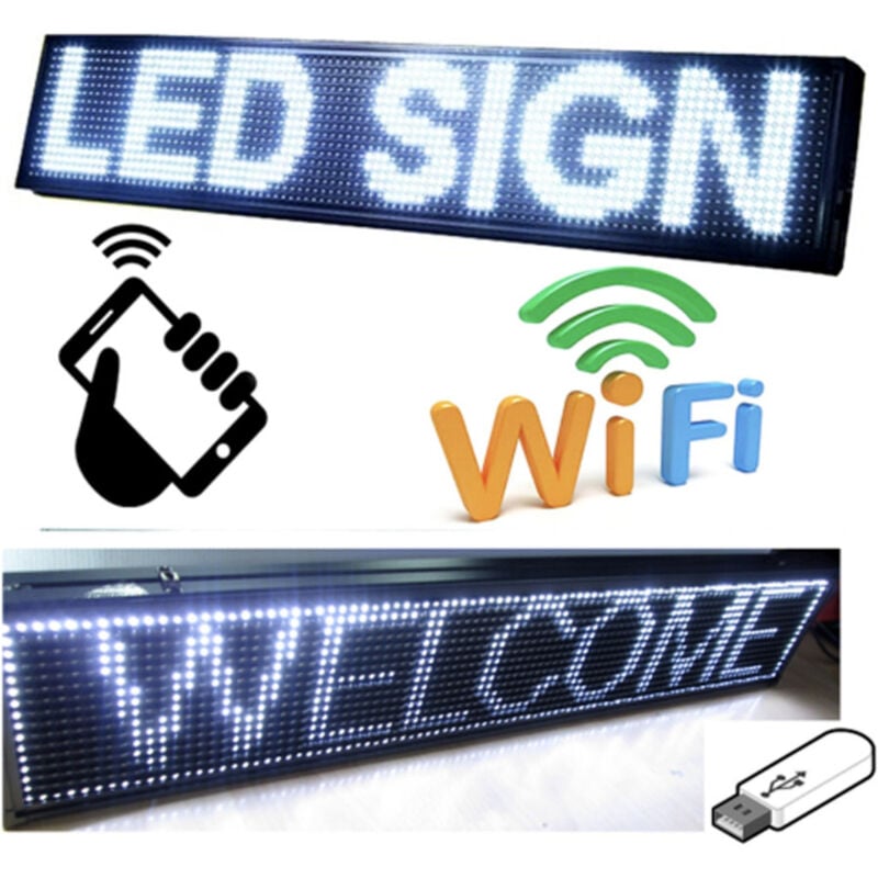 Image of Insegna Luminosa a Led Scritta Personalizzata Scorrevole Luce Bianca 200 x 40 Cm - - Trade Shop Traesio