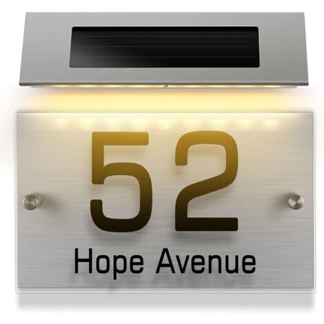 Insegna solare per indirizzo, numero civico solare per esterni, insegna luminosa a LED per indirizzo per esterni, luce bianca di piccole dimensioni - 4 LED (5474)