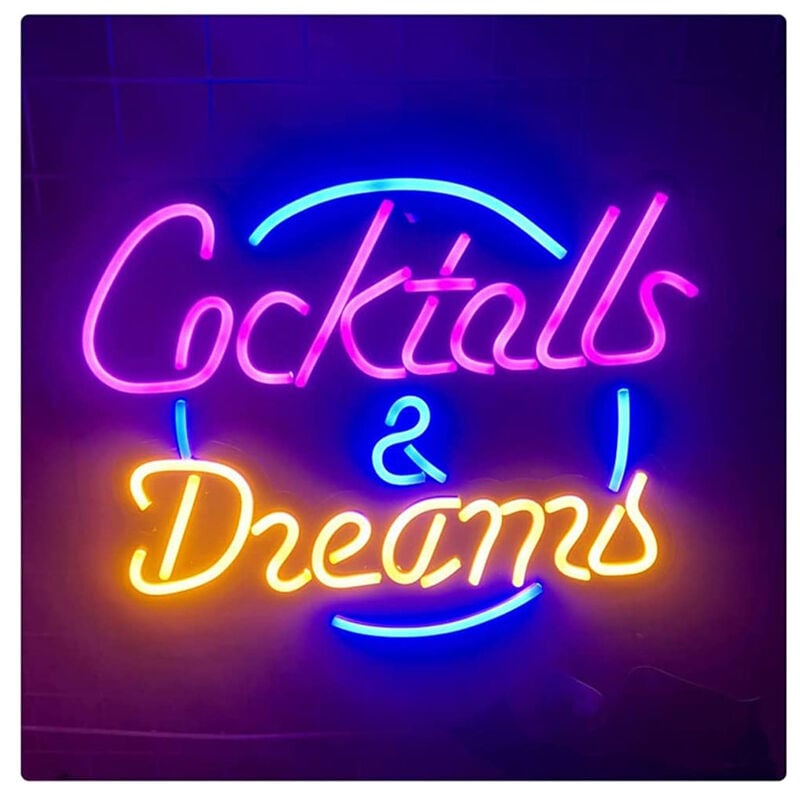 Image of Insegne Al Neon Cocktails & Dreams Insegne Luminose Led Decorazione Murale Per Feste Natale Compleanni, Luci Al Neon led Neon Sign Light Per Bar Club