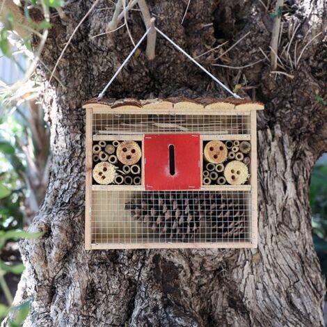 Insektenhotel mit Fichtenholzdach 29x27x10cm Insektenhaus Niströhren Insekten