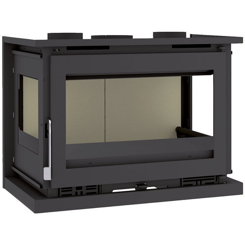 Fm Biomasa - Insert a bois en acier, 3 cotes vitres - couleur noir - Made in Spain