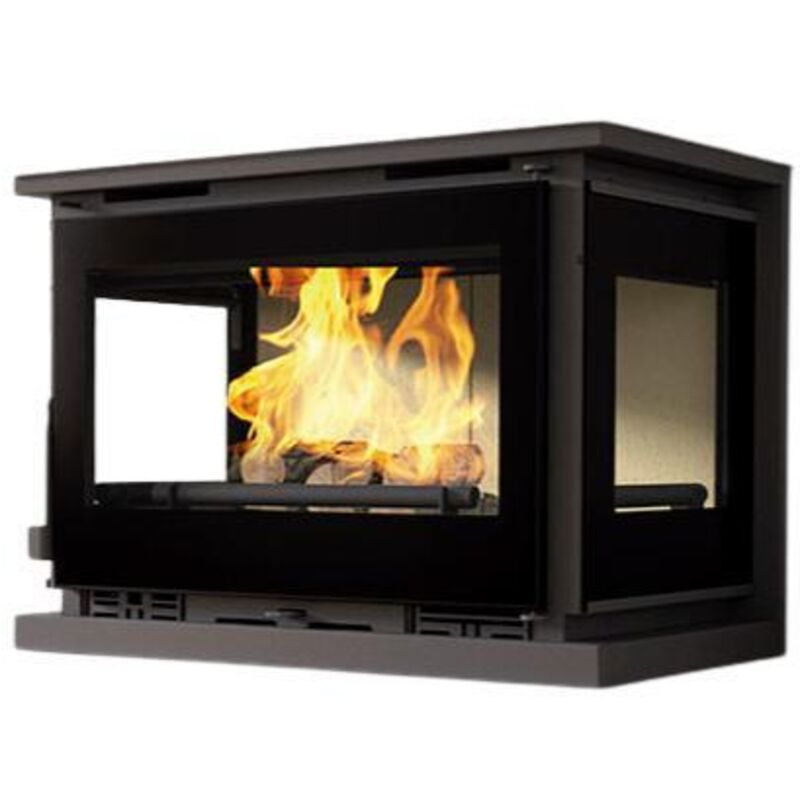Fm Calefaccion - Insert a bois en acier, foyer en fonte, 3 cotes vitres - couleur noir - Made in Spain