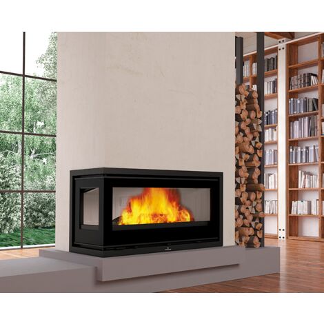 Insert à bois 2 faces canalisable raccordable - BRONPI Cairo 90 EI 13 kW  Sans kit ventilation - Foyer en céramique