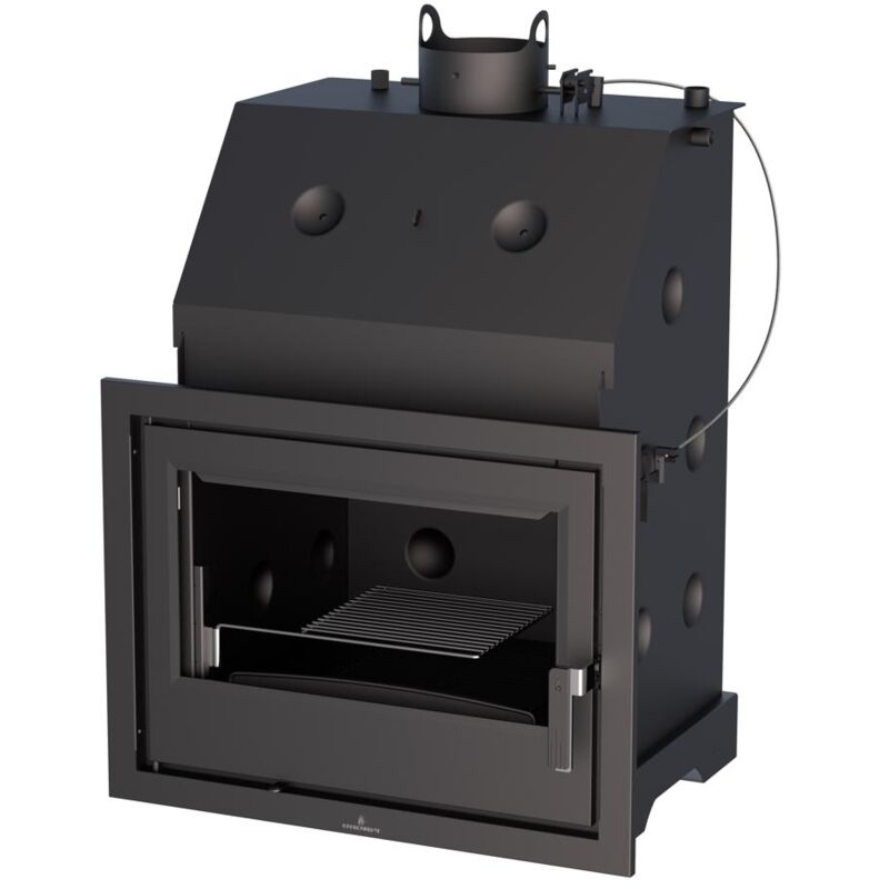 Bronpi - Insert à bois chauffage central Hydro 80E 27 kW Porte fonte - sans vitre sérigraphiée noire