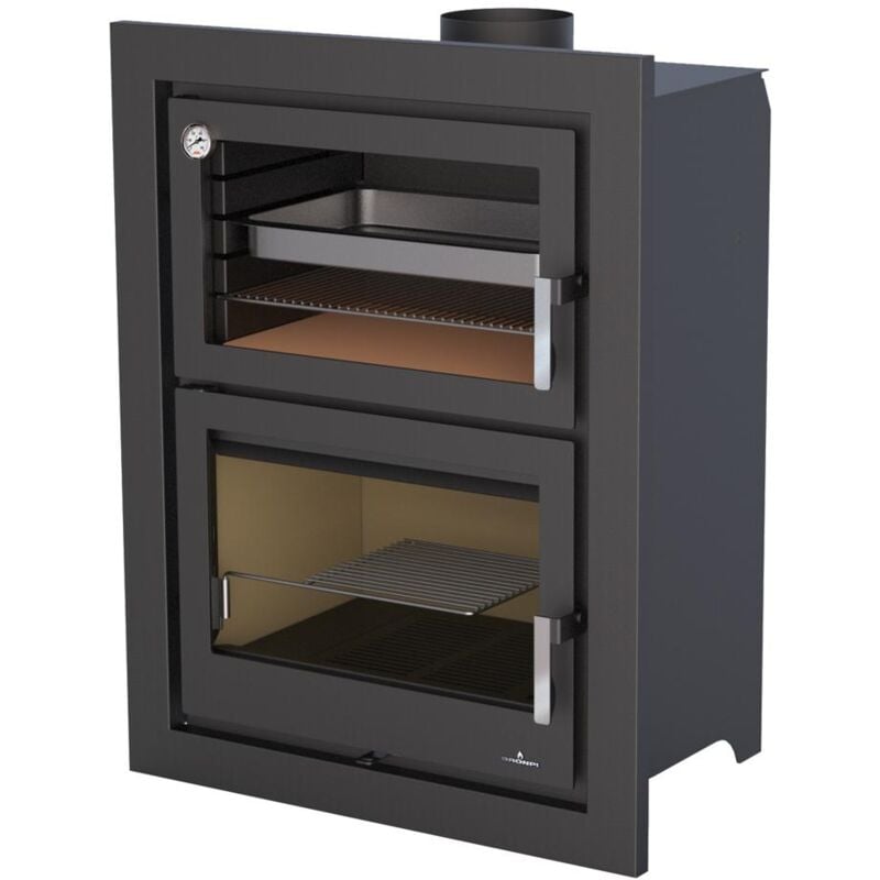 Bronpi - Insert à bois raccordable avec four Murano - e 14 kW Sans kit air - Sans kit four inox