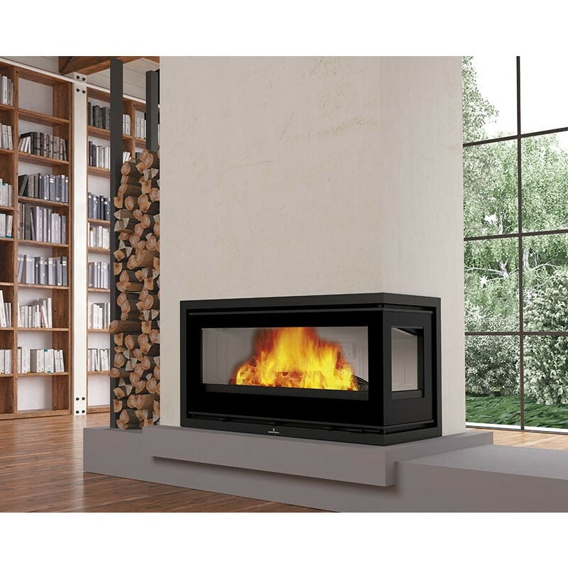 Azura Home Design - Insert cheminée à bois boma Droit-90 ed- 13 kw avec turbine + 2 bouches recuperateur