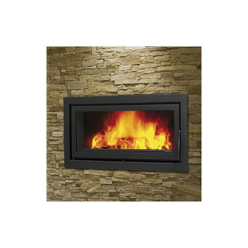 Azura Home Design - Insert cheminée à bois londres-t avec turbine 21 kW + 4 bouches recuperateur