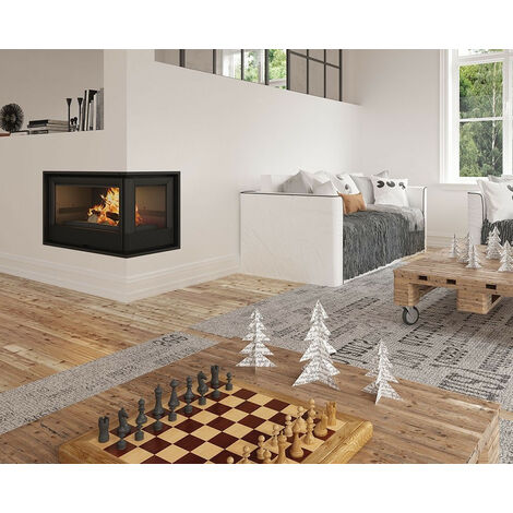 Insert cheminée à bois Holguin avec turbine 11,5 kW 2 vitres droite + 2 bouches recuperateur - Prise d'air exterieur: avec