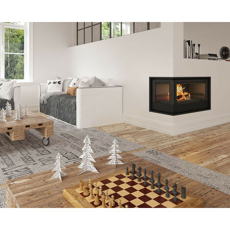 Insert cheminée à bois Holguin avec turbine 17,5 kW 2 vitres gauche - Prise d'air exterieur: sans