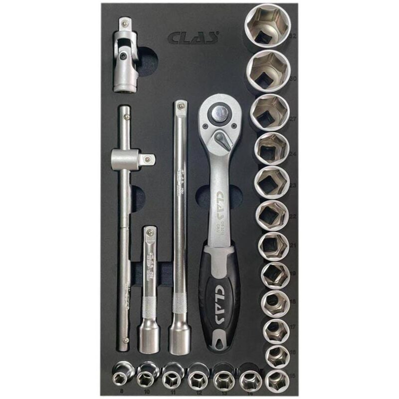 Insert cliquet réversible + douilles + accessoires (23pcs) 1/2' CrV - os 3000 Clas Equipements