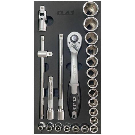Insert cliquet réversible + douilles + accessoires (23pcs) 1/2" CrV - OS 3000 - CLAS Equipements