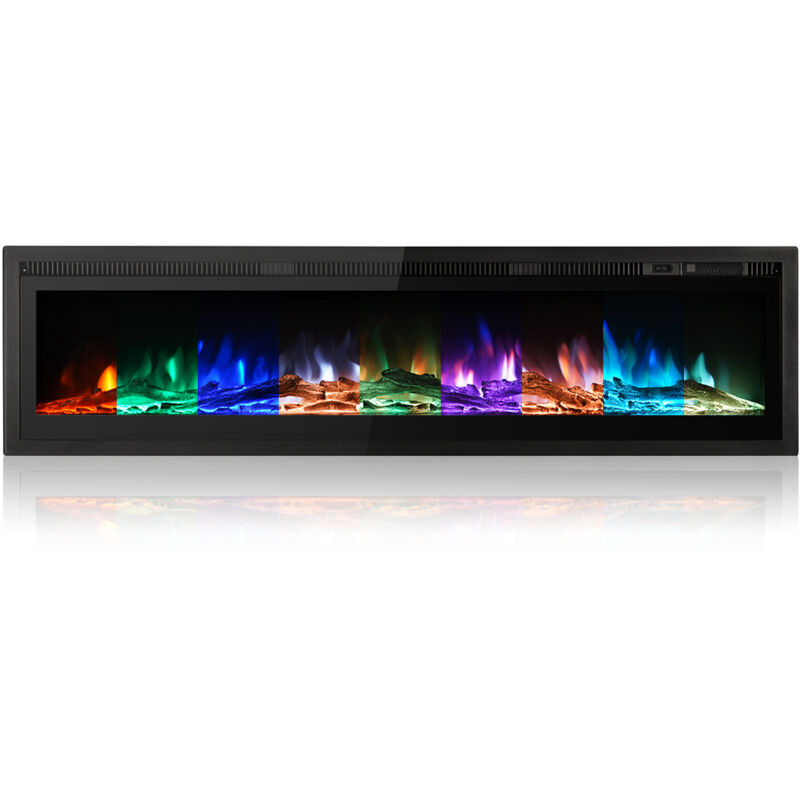 Cheminée électrique de 60 pouces, insert 900W/1800W, options de montage mural ou sur pied, panneau chauffant en métal avec flamme colorée,