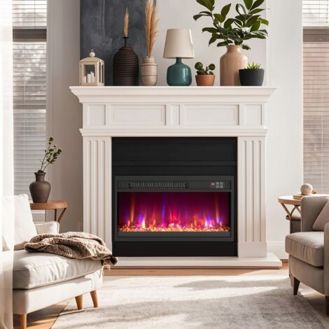 Insert de Cheminée Électrique 23" Chauffage Cheminée Encastré 1500W avec Télécommande Minuterie 0,5-9H Couleur de Flamme Noir