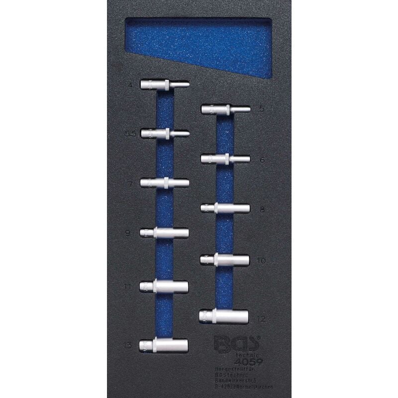 Insert de servante d'atelier 1/3 : douilles pour clé, six pans 6,3 mm (1/4'') 4 - 13 mm profondes 11 pièces bgs 4059