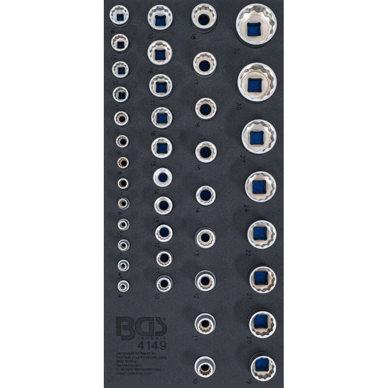 Insert de servante d’atelier 1/3 : Jeu de douilles de clé, douze pans 6,3 mm (1/4") / 10 mm (3/8") / 12,5 mm (1/2") 40 pièces