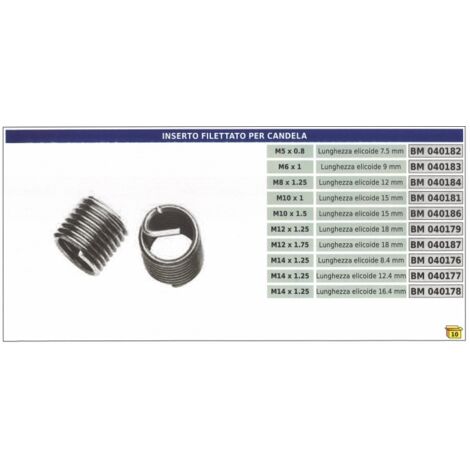 Insert fileté pour bougie d'allumage M10 x 1 longueur d'hélice 15 mm code 040181